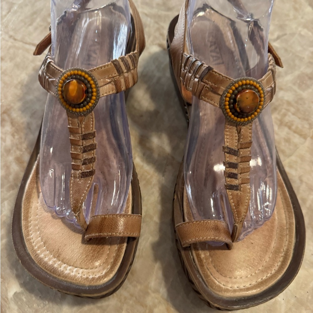 KAYA FROM Israel  Beaded Women's Sandals leather tan 41/10